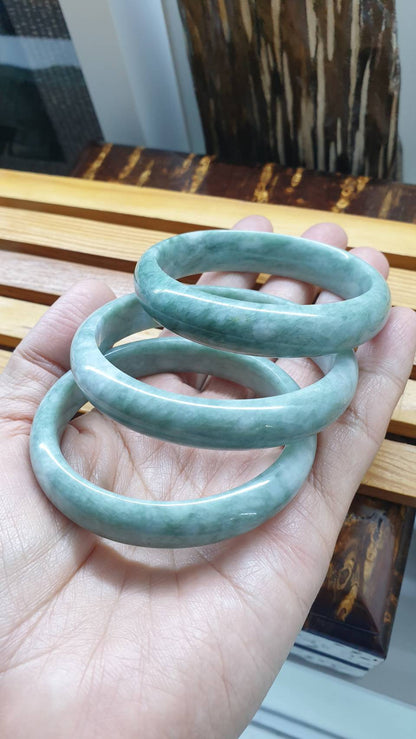 Natural Jadeite Bangles S55.5 - 58.5 Mottled Green Type A Natural Burma Jade