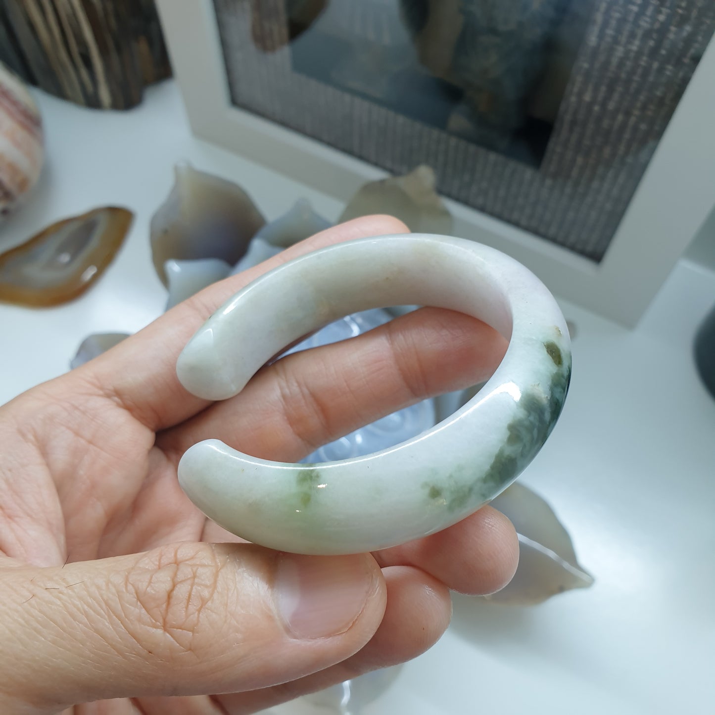 Jade Cuff Bangle Size 52 - 53 Type A - Natural Jadeite Smoky Green