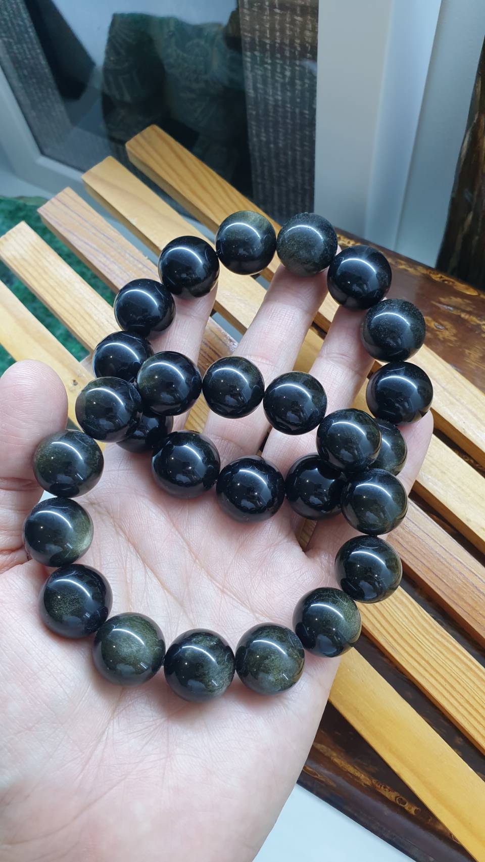 Sheen Obsidian Bracelets 18 cm - Original Semiprecious Stone Large Beads