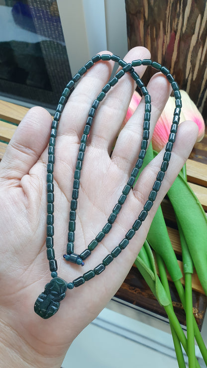 Blue Jade Pixiu Necklace 24inch Natural Deep Blue Jadeite Type A