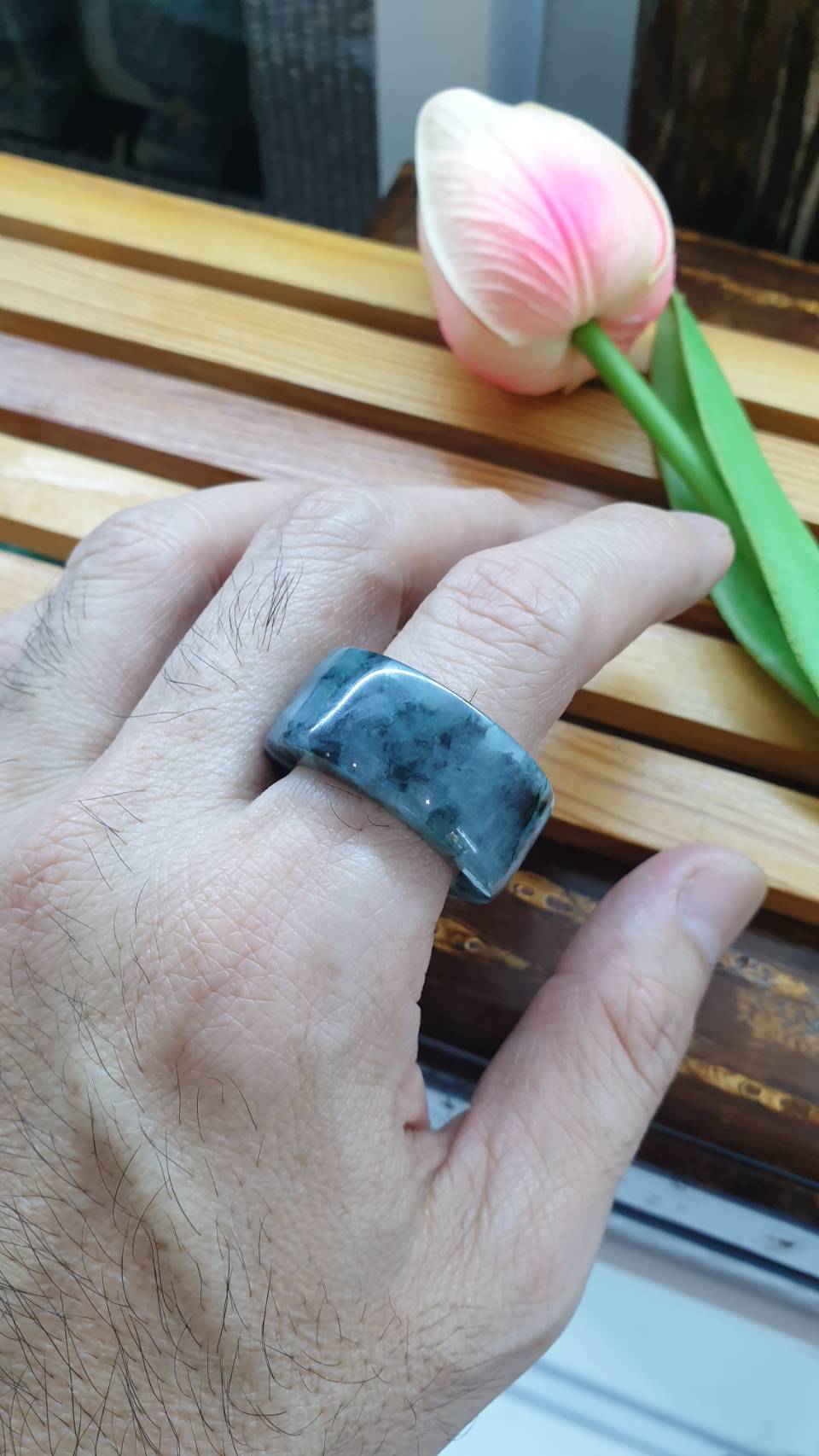 Jade Archers Rings US11.75 Type A Natural Jadeite Grayish Blue