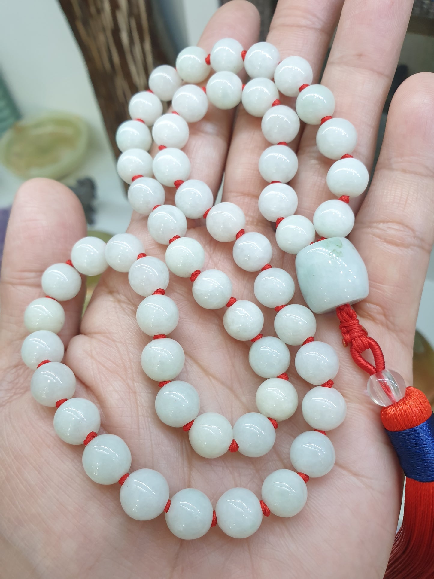 Jade Japa Mala | Light Green Jadeite Beads - Type A | Handcrafted Meditation Beads