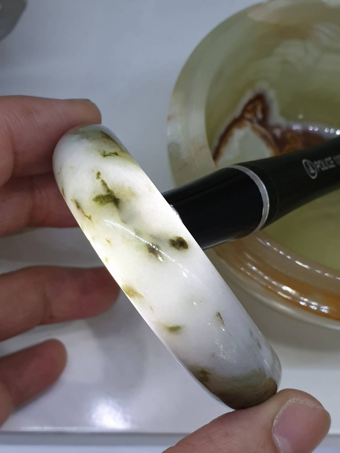Honey Jade Bangle S52 Type A Myanmar Natural Jadeite Two Toned
