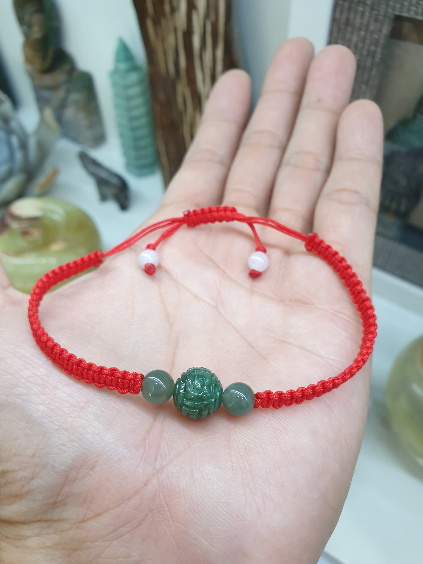 Jade Ru Yi Red Thread Bracelet (Adjustable) | Fei Cui - Type A Jadeite | Giftable Friendship Bracelet