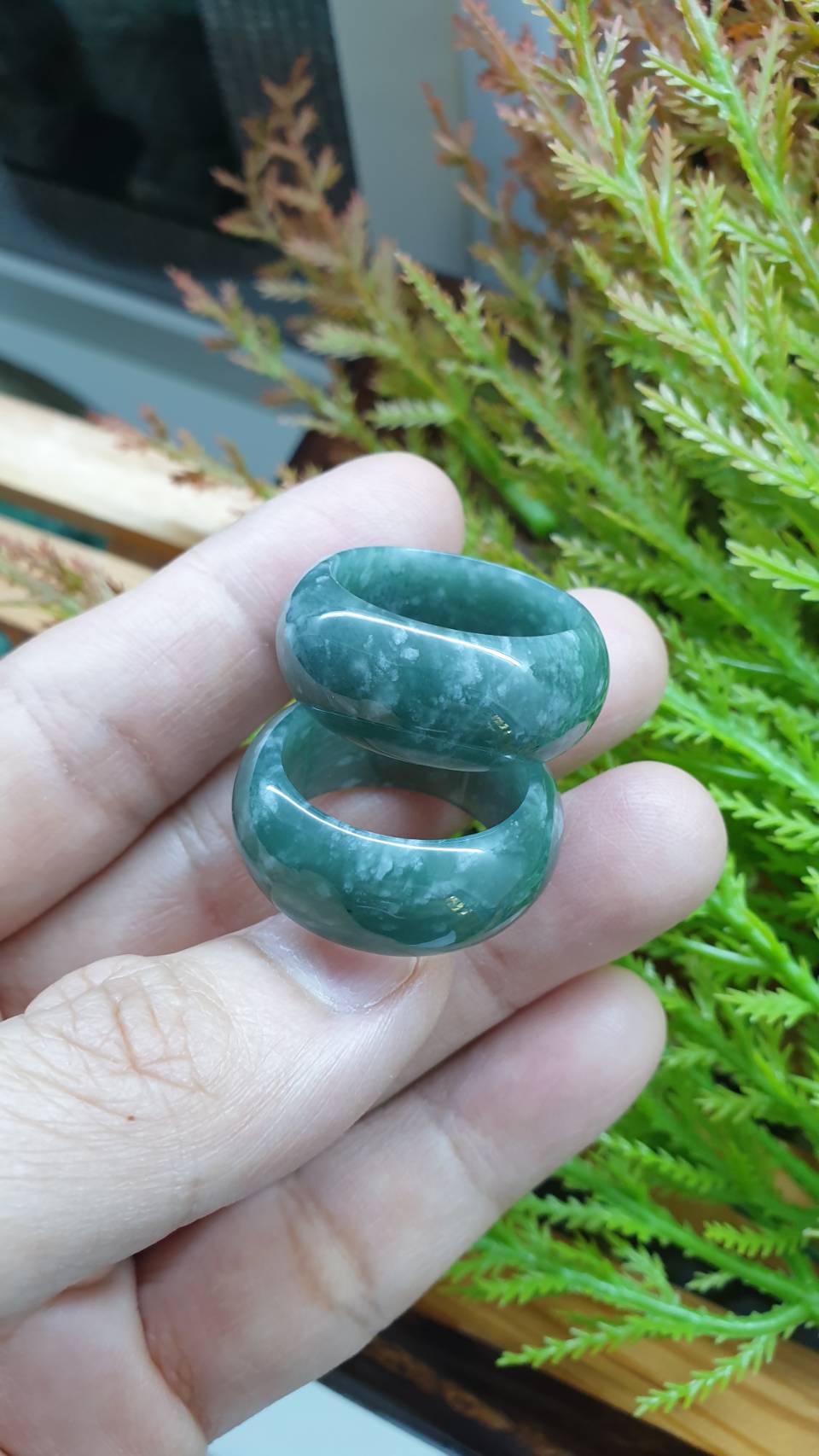 Jade Wide Band 11.5US - 12.5US Type A Jadeite Natural Speckled Blue Green
