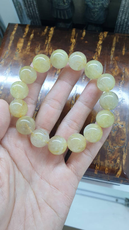 Rutilated Quartz Bracelet (17.5 mm +) | Natural Stone Beads | Wealth Magnet Charm
