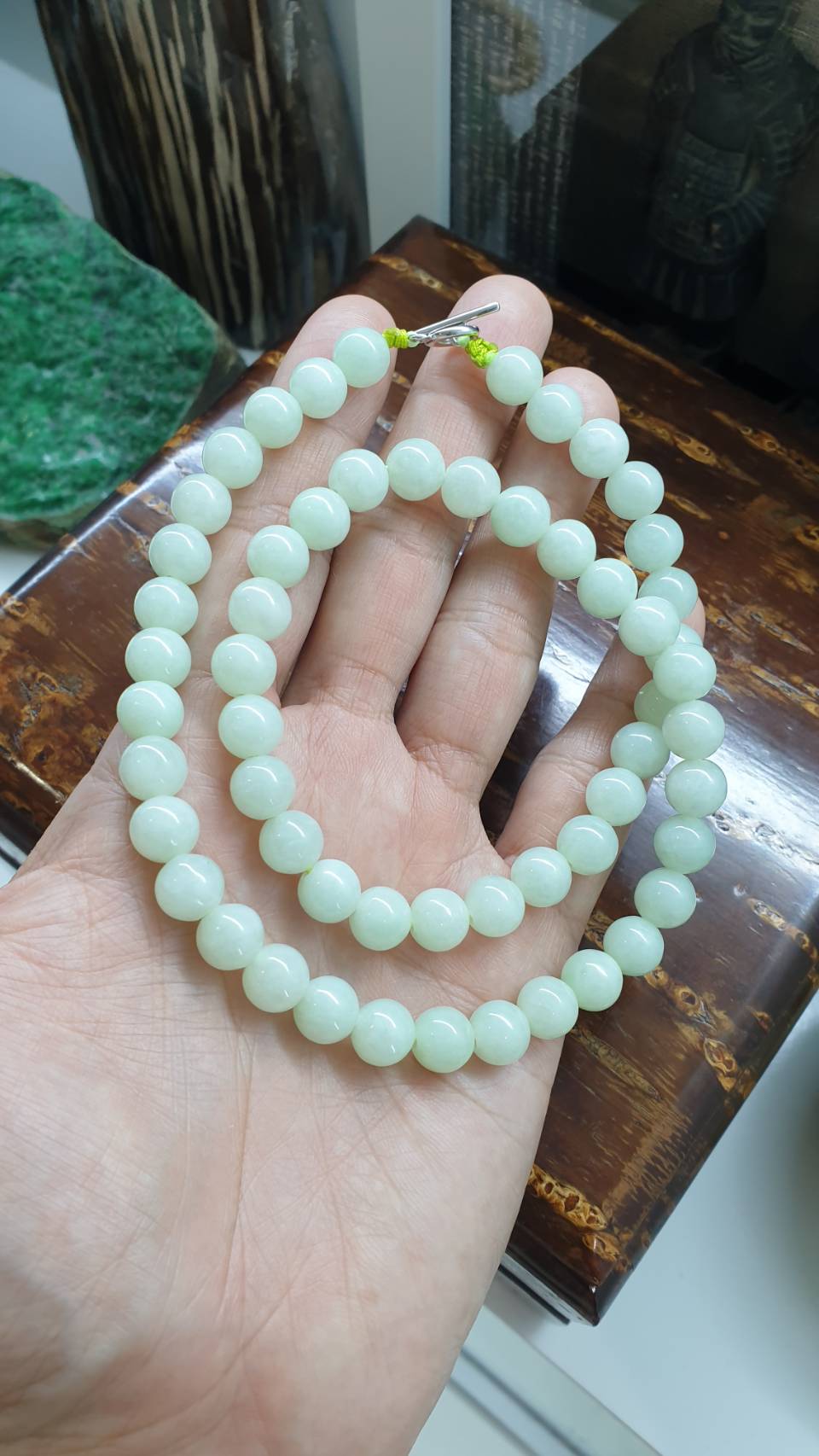 Mint Green Jade Beads Necklace (20") | 9K White Gold Toggle | Type A Natural Jadeite