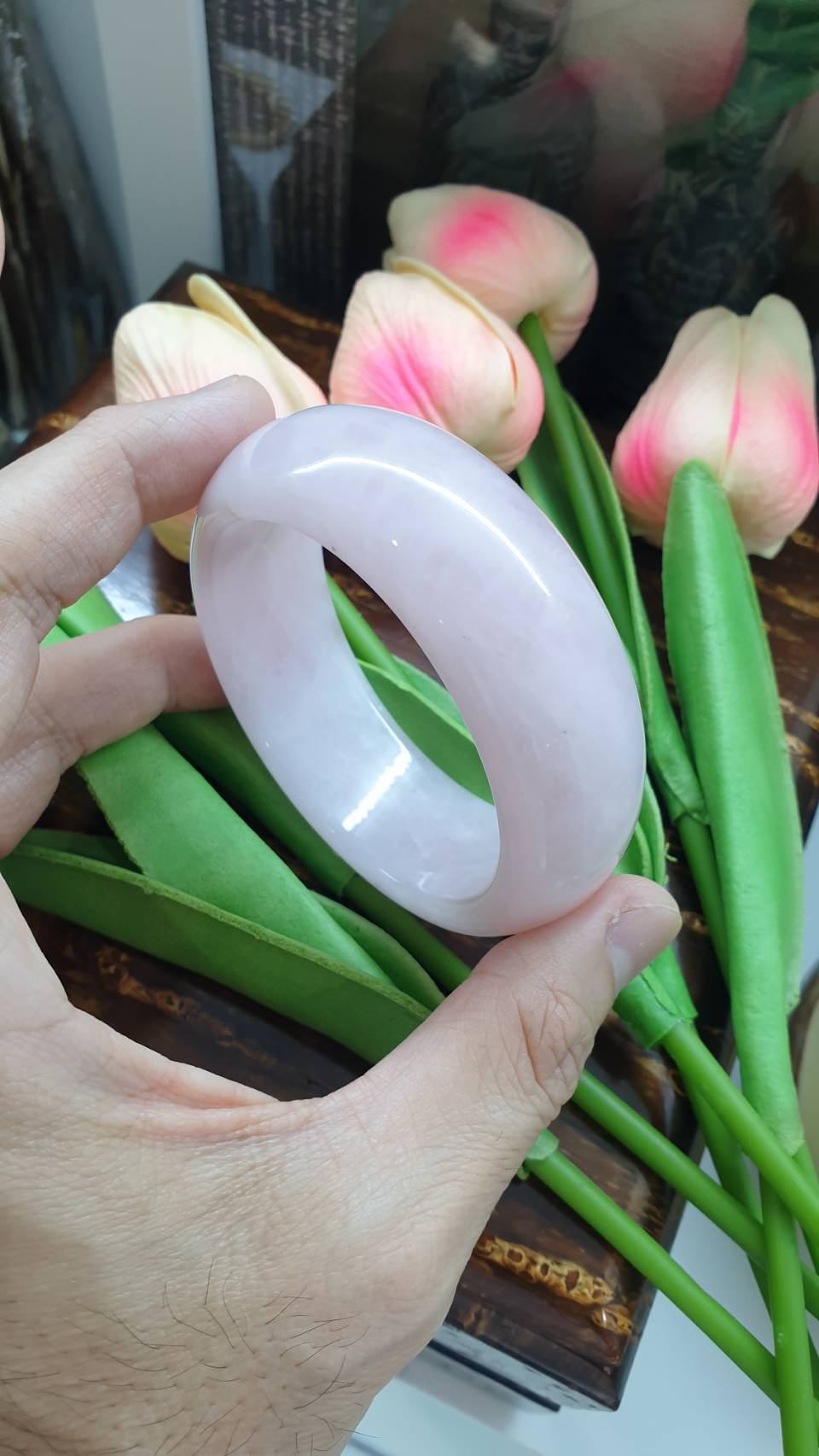 Milky Rose Quartz Bangle (Size 58) | Natural Stone Bracelet