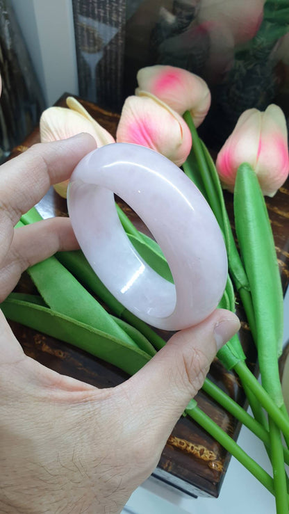 Milky Rose Quartz Bangle (Size 58) | Natural Stone Bracelet