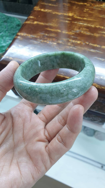 Natural Jade Bangles Speckled Green Size 57.5 Authentic Type A Jadeite