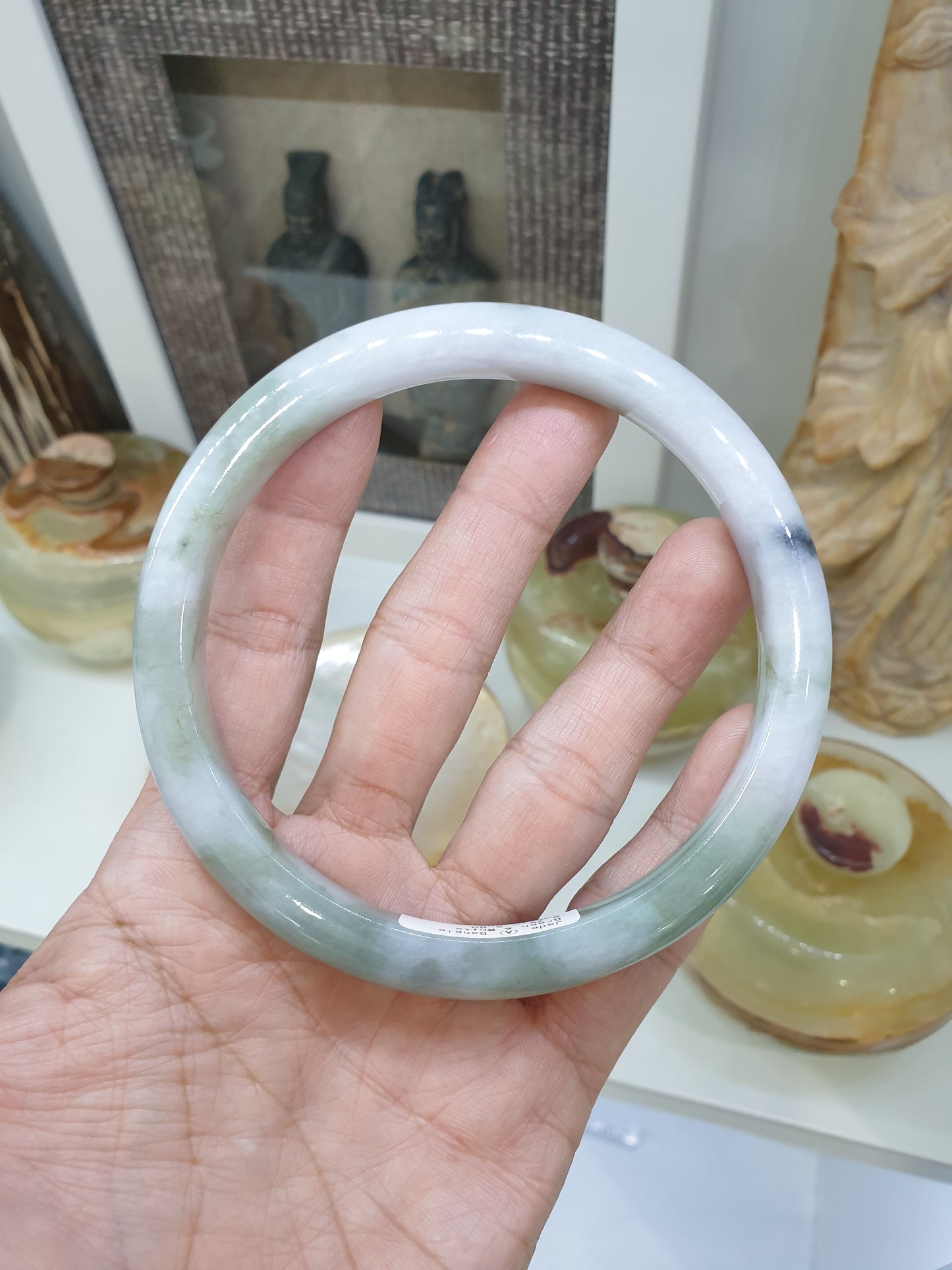 Plus Size Marbled Green Jade Bangle S80.5 Myanmar Natural Jadeite Type A