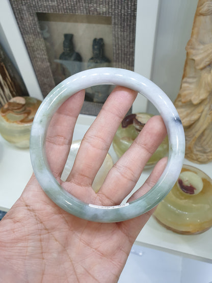 Plus Size Marbled Green Jade Bangle S80.5 Myanmar Natural Jadeite Type A