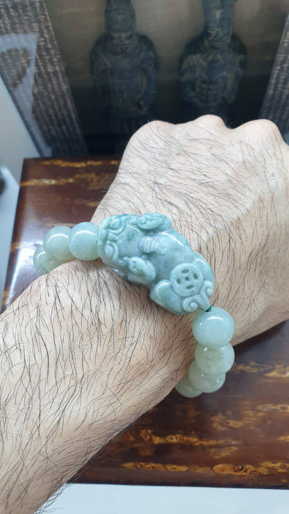 Jade Pixiu Bracelet 🐉, 17 - 18 cm (Selection) | Type A Natural Jadeite | His or Hers Luckycharm Wristcandy