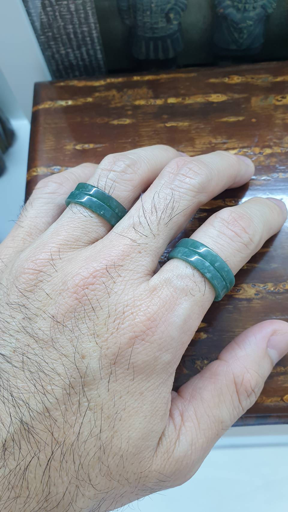 Stackable Speckled Blue Green Jade Rings Natural Jadeite Type A