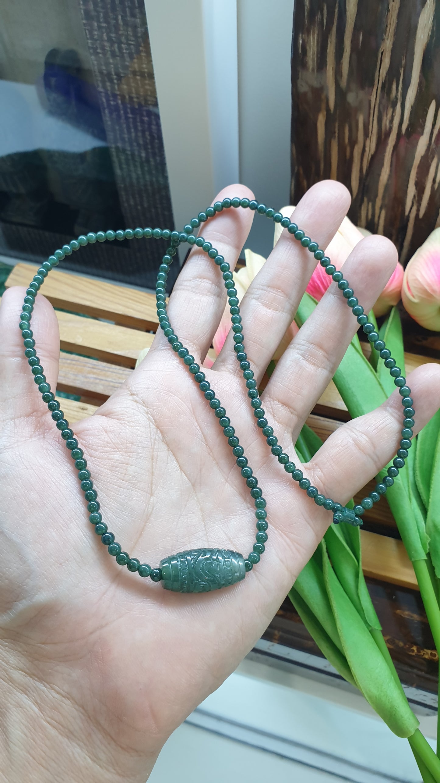 Jade Ru Yi Charm Necklace 24inch Natural Blue Green Jadeite Type A
