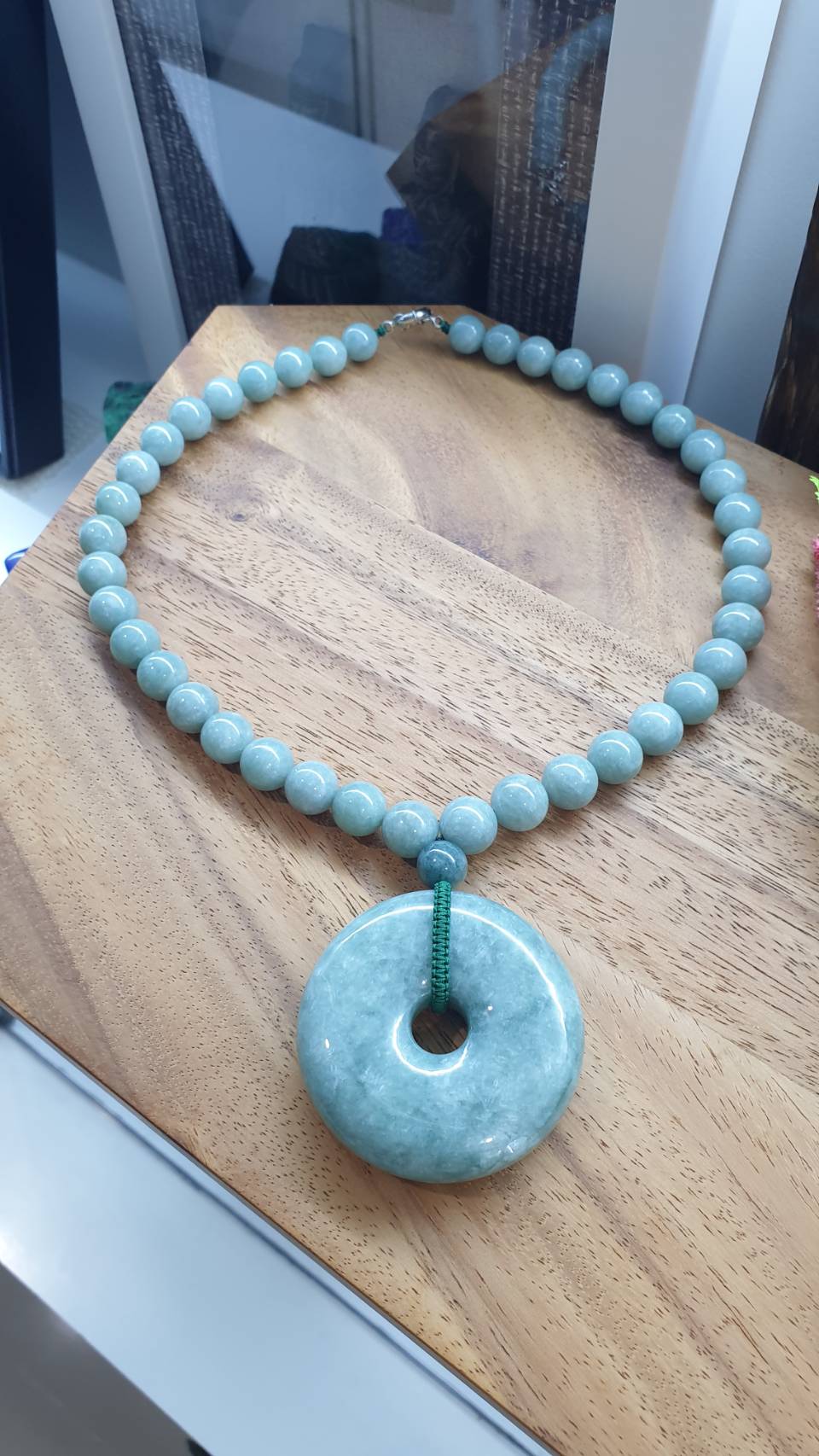 Jade Necklace 20inch with Ping An Kou Pendant Type A Natural Jadeite