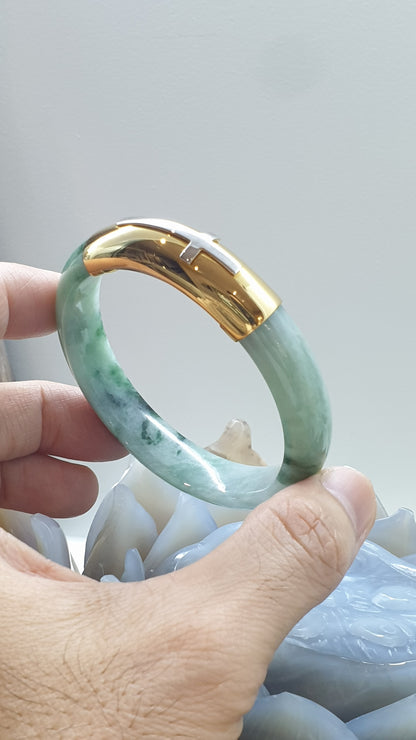 Jade Bangle with Solid 14K Gold Cross S58 Type A Natural Jadeite