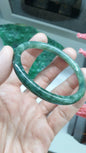 Cylindrical Jade Bangle S57.5 Slim Marbled Green Myanmar Natural Jadeite Type A