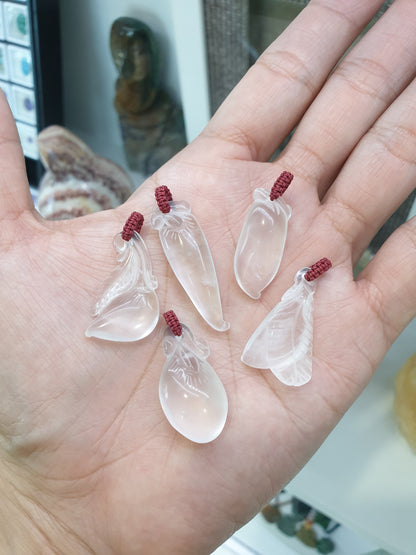 Quartz Lucky Charm Pendant | Natural Clear Quartz | Handwoven Thread Bail