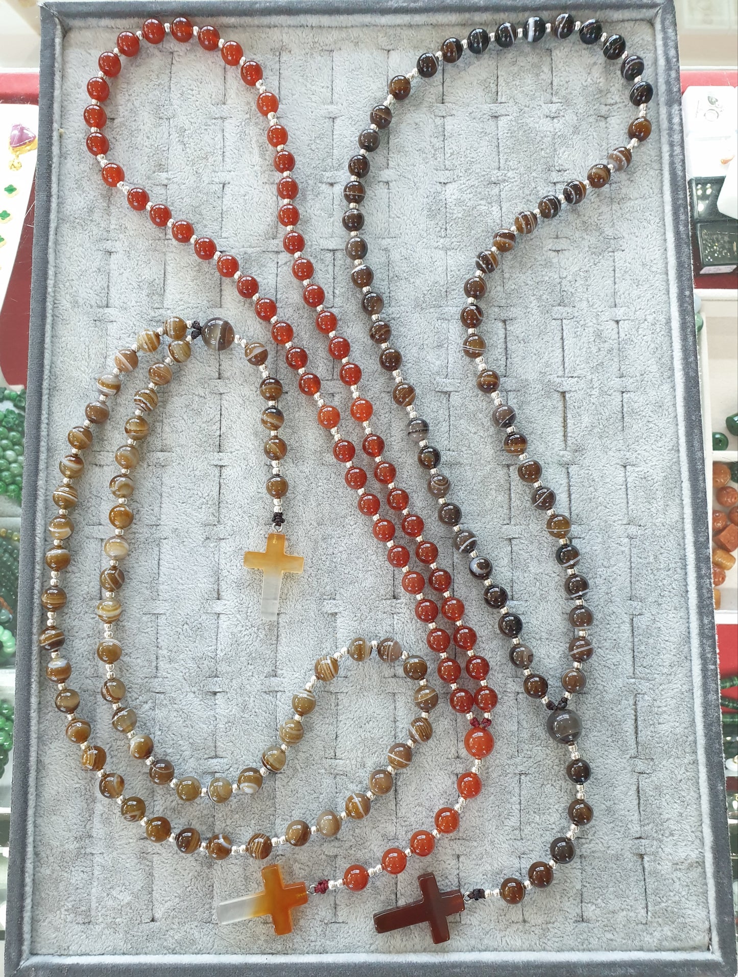 Sardonyx or Carnelian Rosary Beads Necklace | Natural Stones | Gift Idea for Him or Her 🎁