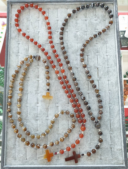Sardonyx or Carnelian Rosary Beads Necklace | Natural Stones | Gift Idea for Him or Her 🎁