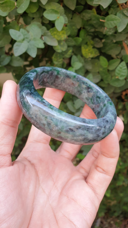 Natural Black Green Jadeite Bangle S57 Fei Cui Type A Myanmar Jade