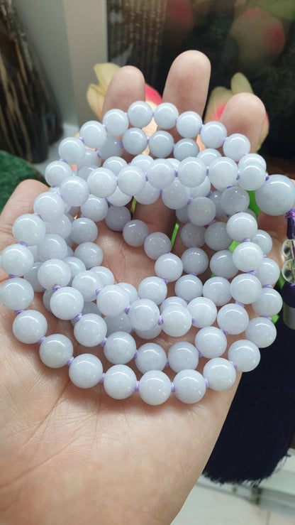 108 Lavender Jade Beads Japa Mala - Handcrafted Meditation Beads | Type A Natural Jadeite