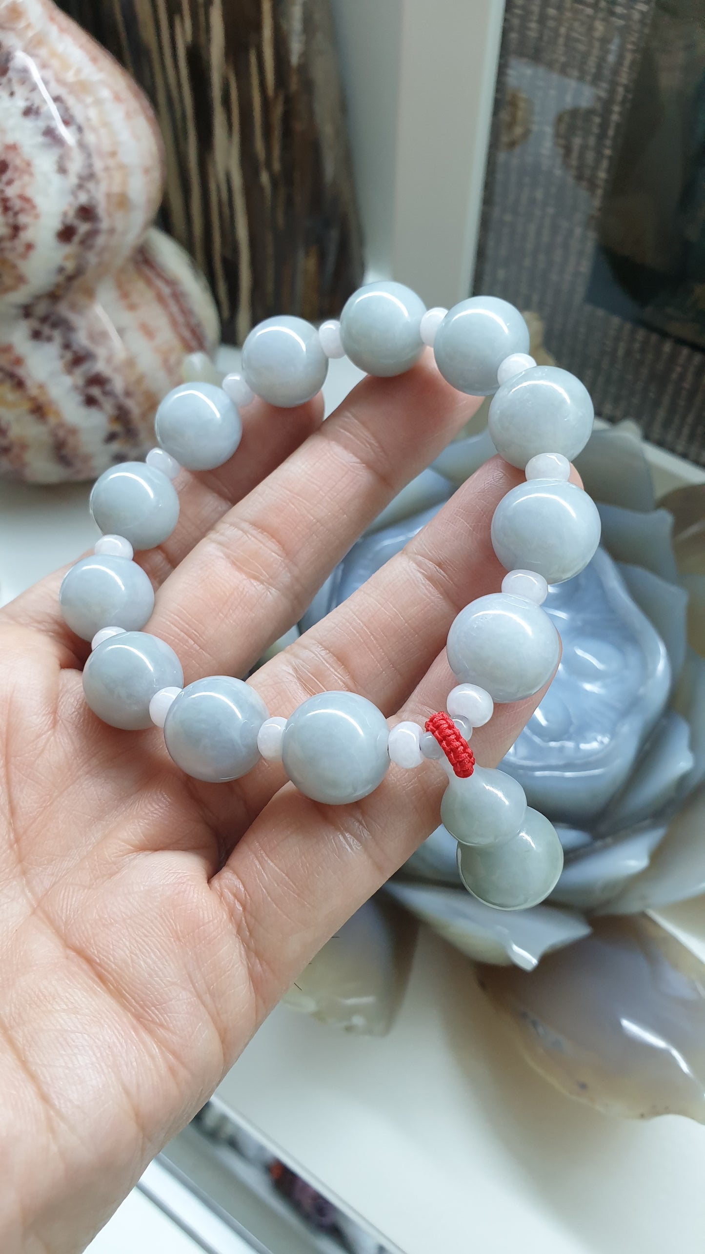 Lavender Jade Bracelet (18 cm) | Lucky Gourd Charm | Natural Jadeite Bracelet