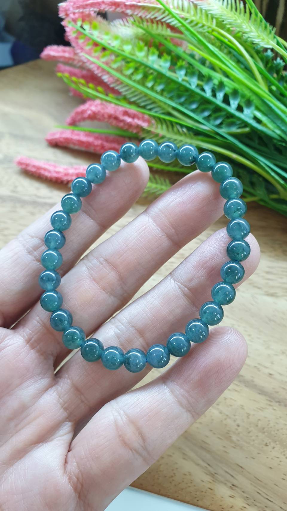 Olmec Icy Blue Jade Bracelet 17cm Type A Natural Jadeite 6mm Beads