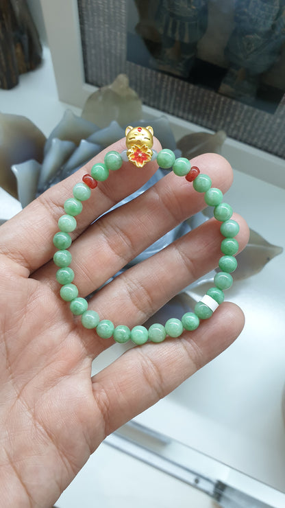 Jade & 24K Gold Charm Bracelet | Apple Green Natural Jadeite | Pure Gold Lucky Charms  (5 Variants)