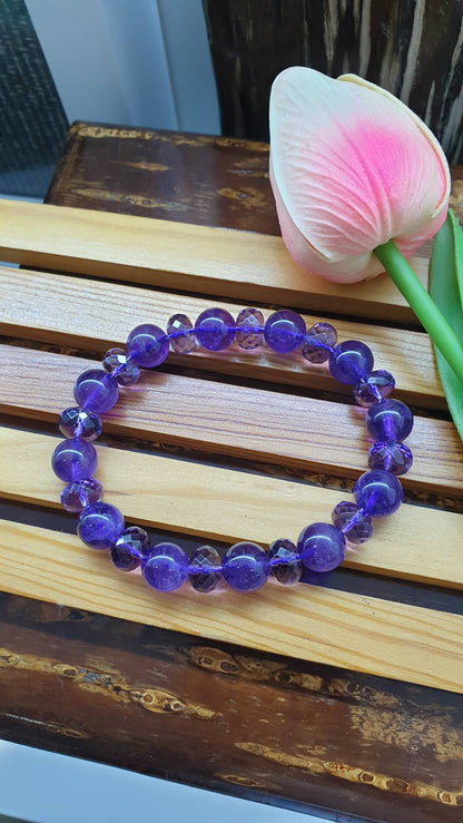 Citrine and Amethyst Paired Bracelets 17 cm - Natural Gemstone Beads