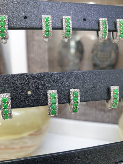 Imperial Green Jade Huggie Earrings | Sterling Silver | Type A Natural Jadeite