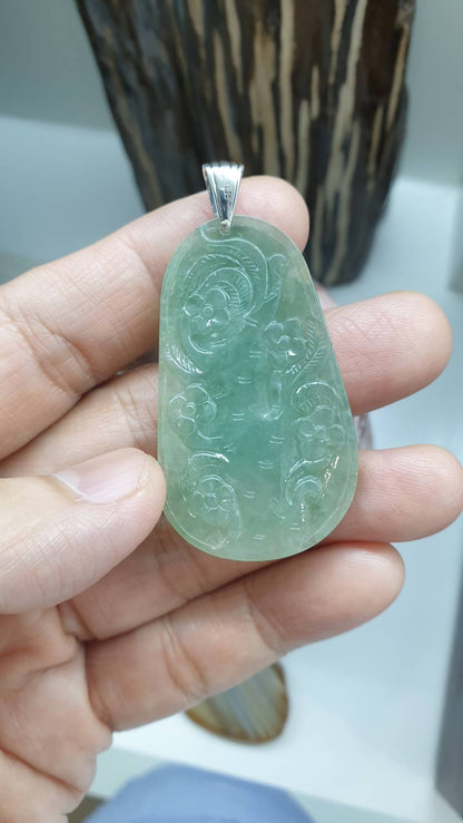Jade Deer Pendant | Type A Natural Jadeite | Original Sterling Silver