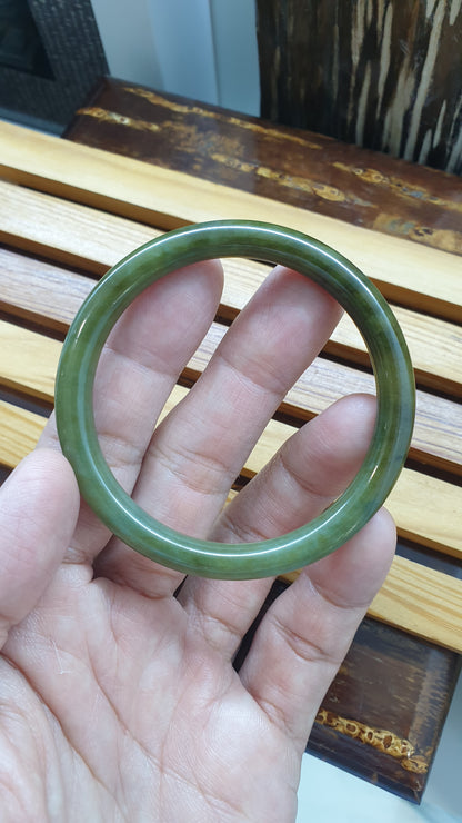 Myanmar Jade Cylindrical Slim Bangle S54 Brown-Green Type A Natural Jadeite