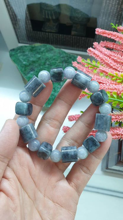 Gent's Avant Garde Jade Bracelet 18cm Myanmar Type A Jadeite Elegant Gray
