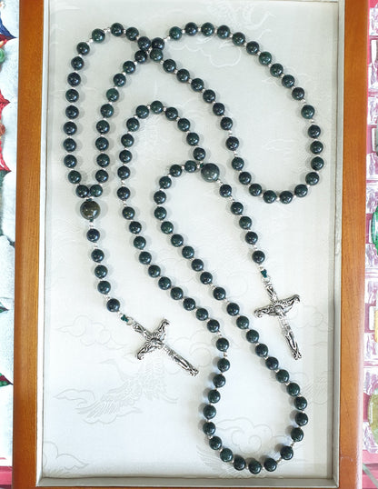 Jade Rosary Necklace 30inch - Black-Green Beads, Type A Natural  Jadeite