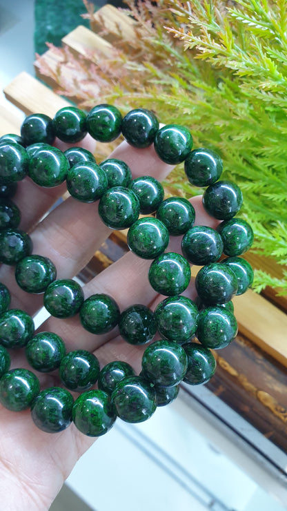 Mawsitsit Vintage Beads Bracelet 17cm Fei Cui Deep Chrome Green Natural Stone