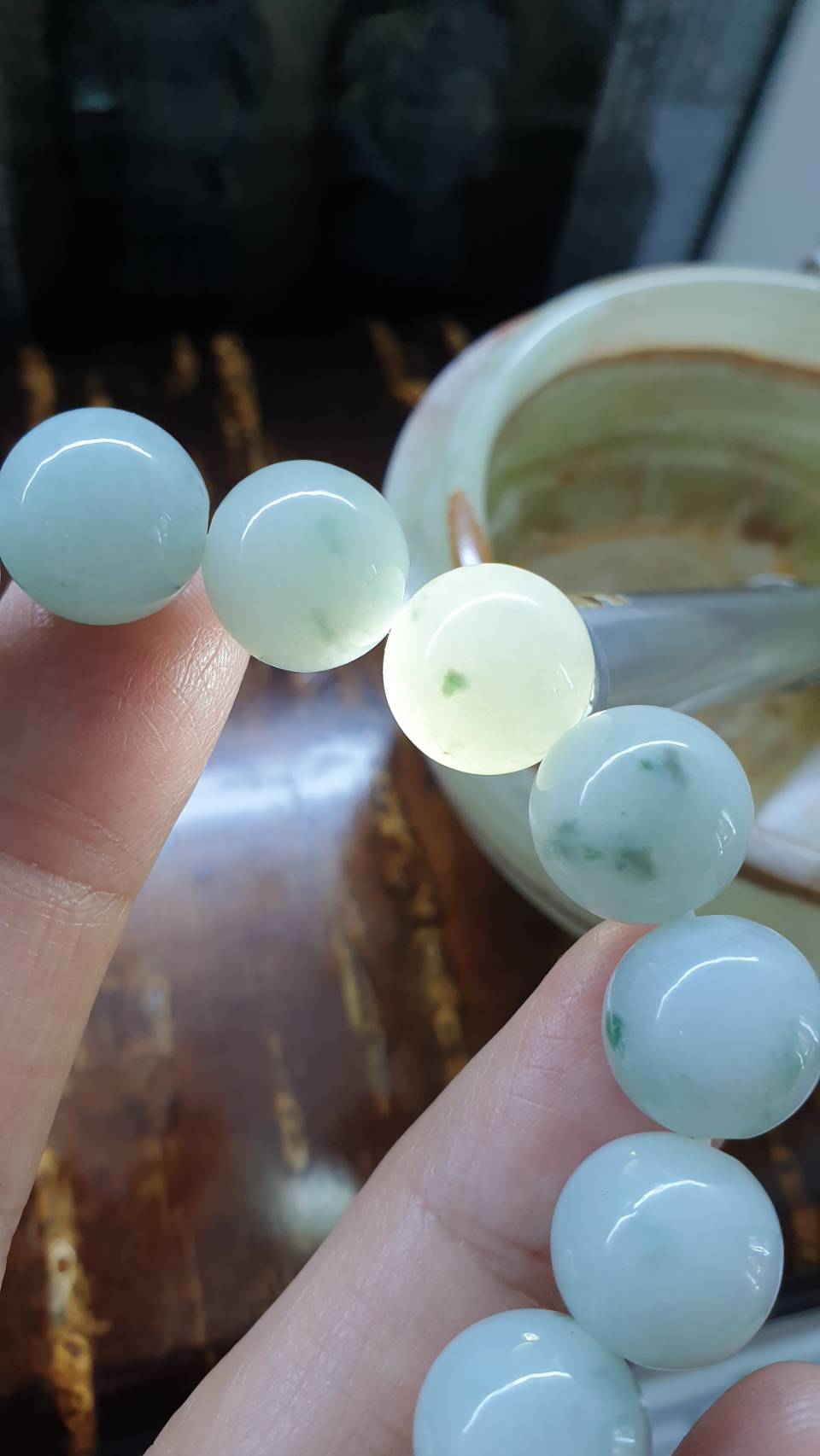 Speckled White Jade Bracelet 17cm Type A Natural Jadeite