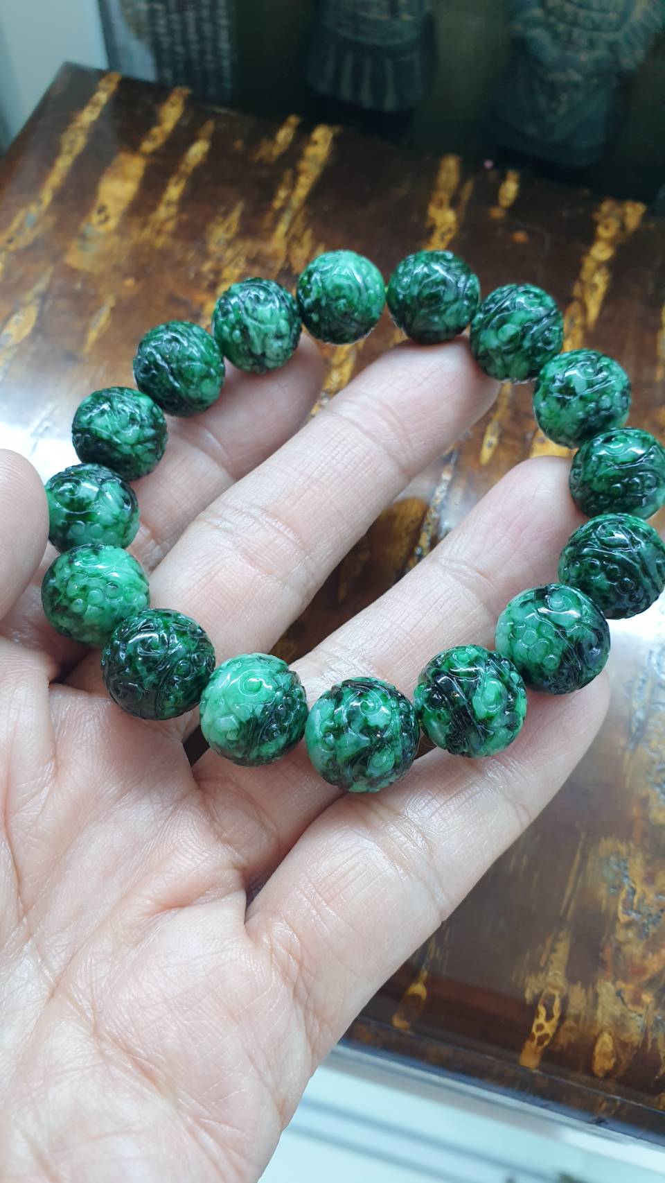 Jade Ru Yi Beads Bracelet | Marbled Green, Type A  Natural Jadeite | Giftable Gents Bracelet