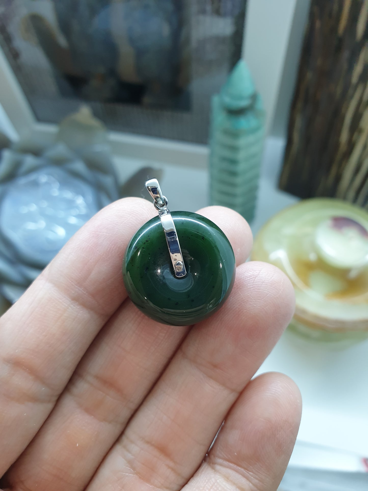 Jade Ping An Kou Lucky Charm Pendant | Sterling Silver & Authentic Jade | Wealth & Fortune Jewelry