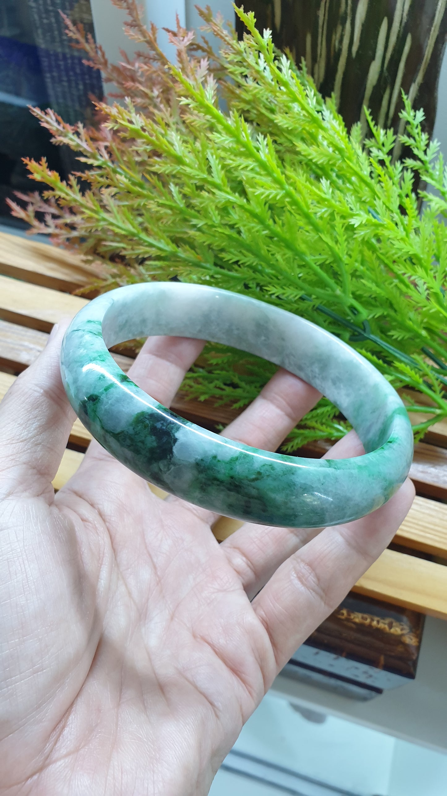 Plus Size Jade Bangle S82.8 Vibrant Green Fei Cui Type A Myanmar Jadeite