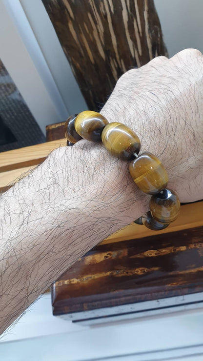 Tiger Eye Power Bracelet 18 cm - Genuine Gemstone Cylinder Beads