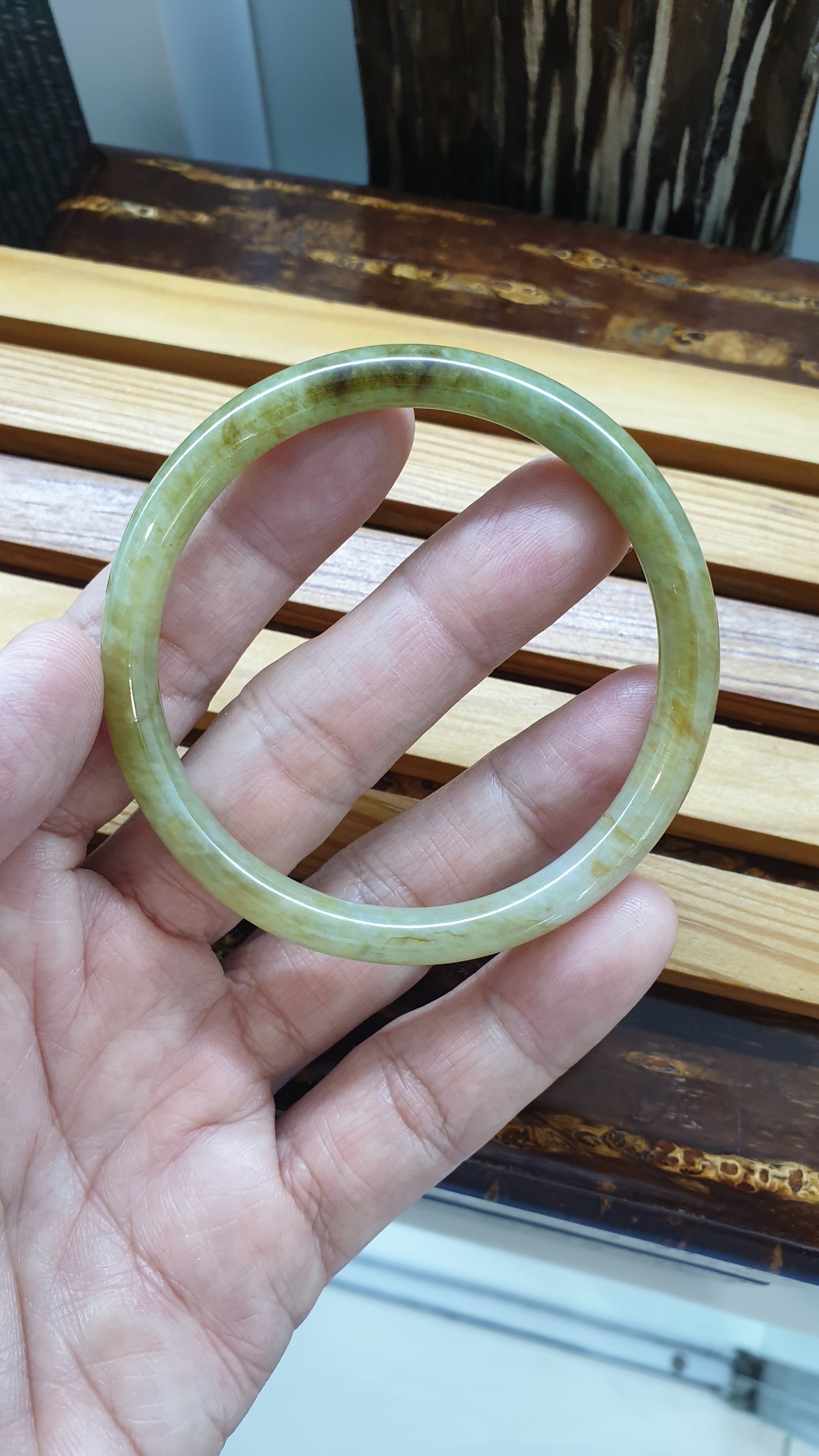 Honey Jade Cylindrical Slim Bangle S58.5 Natural Myanmar Jadeite Orange Smokes