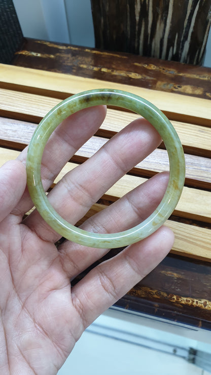 Honey Jade Cylindrical Slim Bangle S58.5 Natural Myanmar Jadeite Orange Smokes