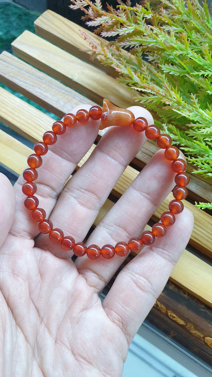 Carnelian Bracelets with Tulip Charms 17cm Natural Semiprecious Stone Beads
