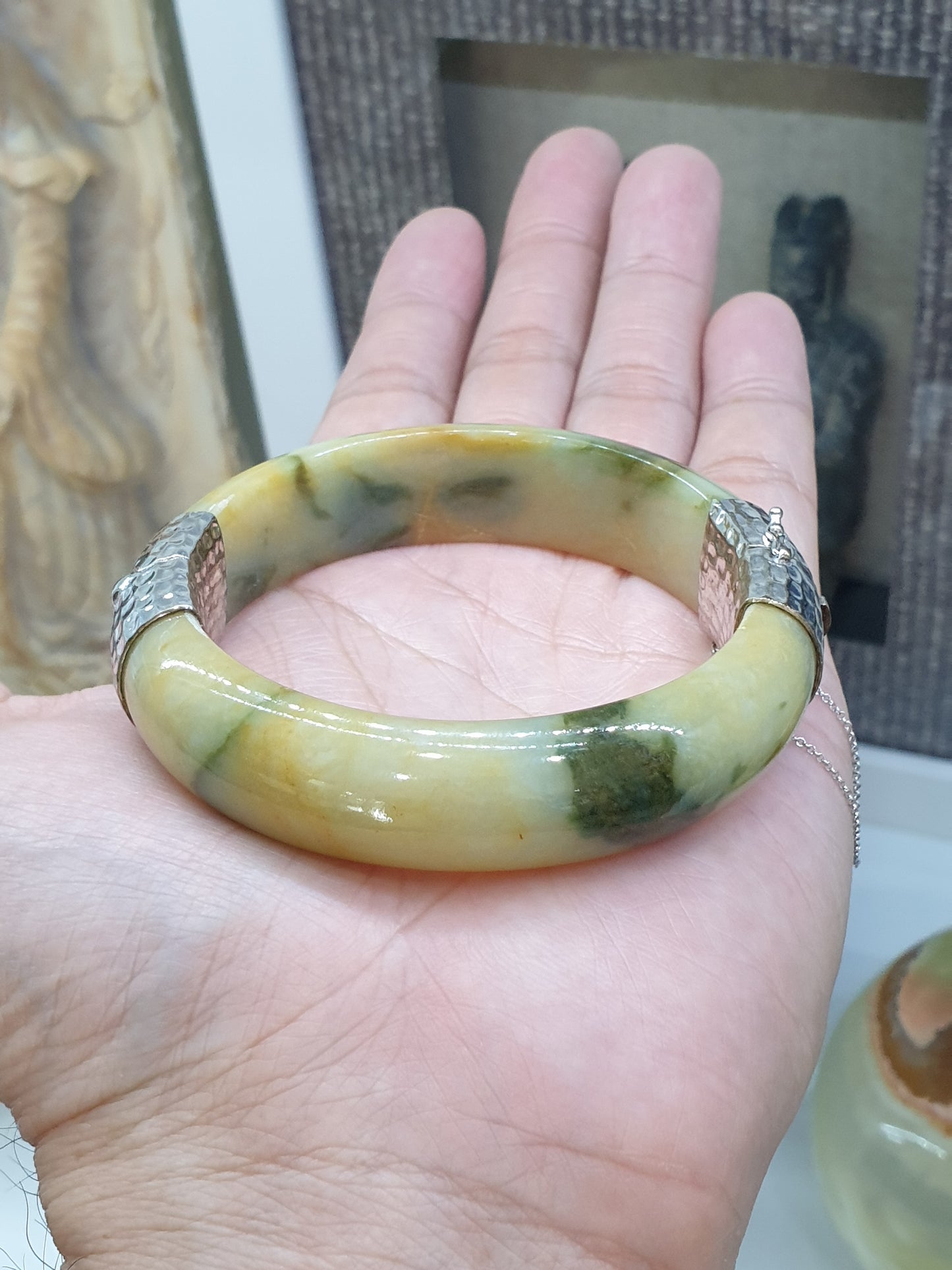 Hok Lok Siew Jade Split Bangle (S 61) | Sterling Silver | Authentic Fei Cui Jade | Eye Candy Wrist Accessory for Him or Her