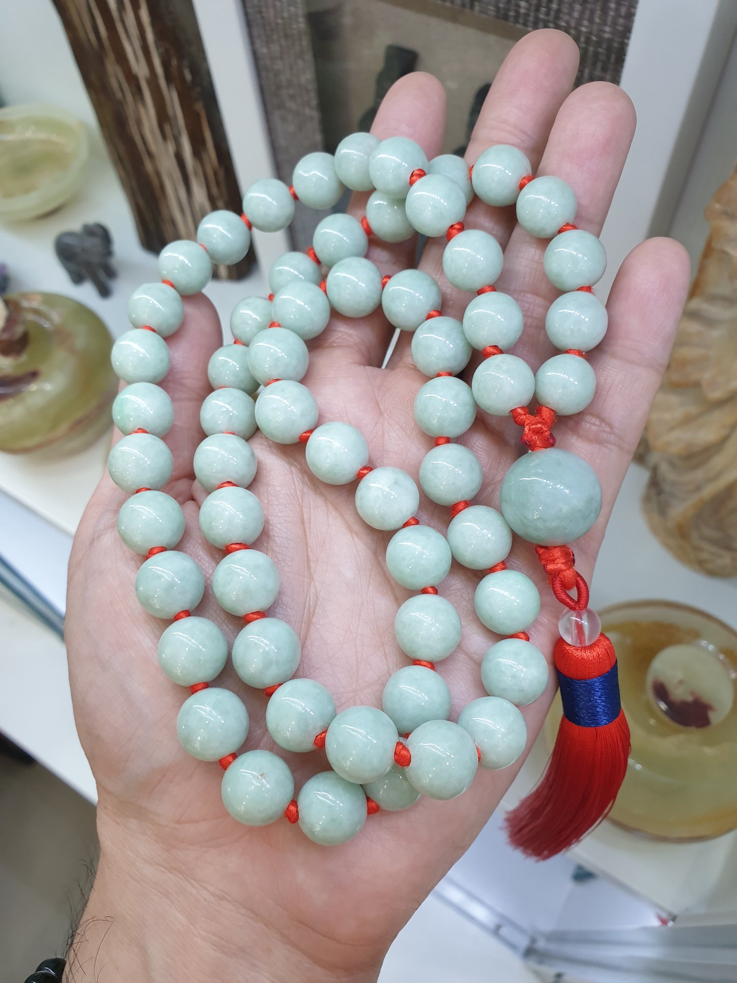 Jade Japa Mala | Light Green Jadeite Beads - Type A | Handcrafted Meditation Beads