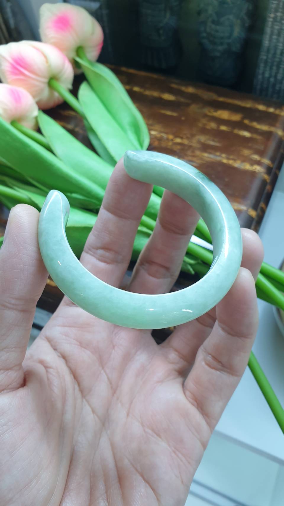 Jade Cuff Bangle Size 51 - 52 Type A - Natural Light Green Jadeite