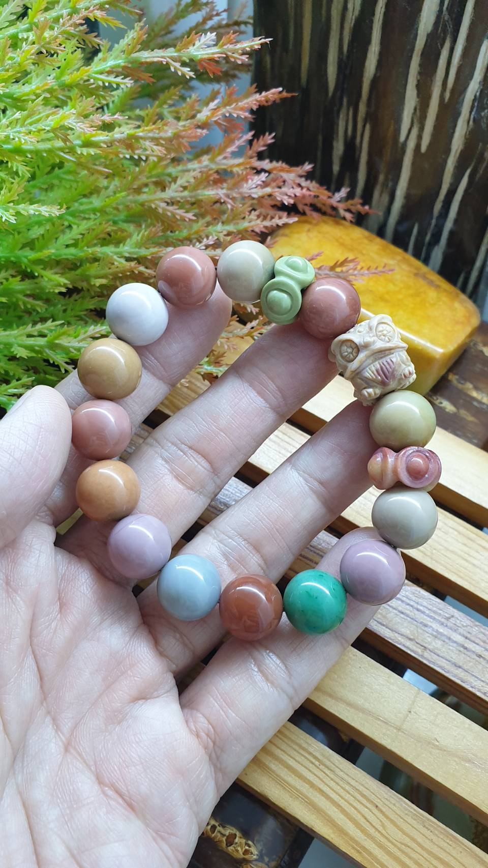 Alxa Jasper Singha Bracelet 17cm Earth Tone Natural Gemstone Beads and Charm