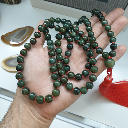108 Beads Jade Japa Mala | Green Jadeite Beads - Type A | Handcrafted Meditation Beads